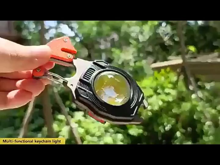 Keychain Flashlight，LED Power Strong Light Super Bright Portable Mini Multifunctional Rechargeable Durable for Outdoor Camping Survival Tool Bottle Opener Cigarette Lighter Keychain Emergency Lamp