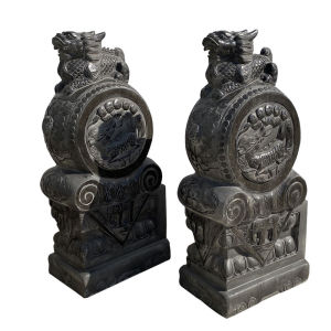 Stone Carving Gate Pier Drum-Shaped Bearing Stone a Pair of Courtyard Entrance KIRIN Stone Lion Bluestone Antique Distressed a Block of Stone Used as a Seat Stone Drum