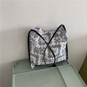 Lost Chill Korean Style Patchwork PU Floral Print Shoulder Bag Totem Pattern Crossbody Small Bag Casual Geometric Pattern