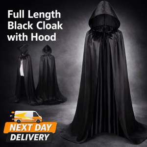[SG Ready Stock] Black Hooded Satin Cloak Cape 170cm Gothic Vampire Halloween Cosplay Costume Fast Shipping