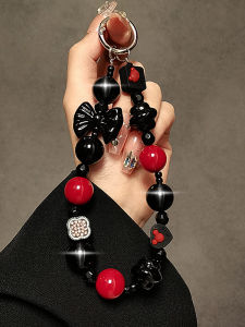 Black Bead Creative Personalized Mobile Phone Case Keychain Handheld Chain Wrist Short Lanyard Clip Bag Pendant Accessories