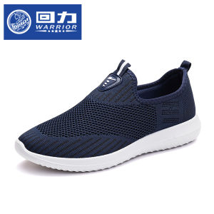 Warrior รองเท้าลำลองผู้ชายสำหรับฤดูใบไม้ผลิและฤดูใบไม้ร่วงรองเท้าผ้าตาข่ายสีฟ้ากันเหม็นระบายอากาศได้ดีแบบหนารองเท้าสลิปออนสำหรับคนขี้เกียจรองเท้าวิ่งพื้นนิ่ม