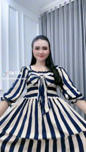 Dress Wanita Semuk Pita Salur Nadin Katun Rayon