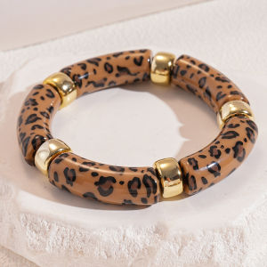 Multi-style Leopard Print Bamboo Tube Acrylic Stretchy Bracelets for Women Men Retro Resin Beaded Bangles Stack Jewelry Gift K1