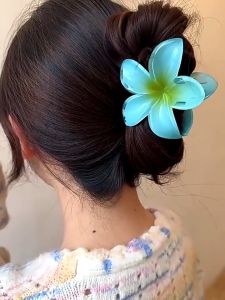 YOKI CSRH293 Bright Plumeria Flower Hair Clamp: Back of Head Bun Grab Shark Clip Fashion Ladies Hair Accessories