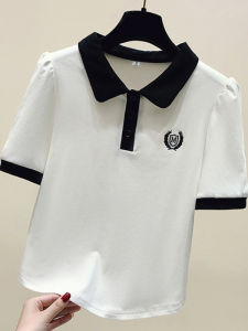 Áo Thun Tay Ngắn Cổ Polo Màu Tương Phản Mùa Hè 2025 Dành Cho Nữ Áo Thun Cotton Mỏng Thoáng Khí in Họa Tiết Kiểu Dáng Thường Ngày