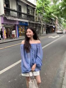 Mixd | Áo Dài Tay Chống Nắng Họa Tiết Chấm Bi Xanh Thời Trang Mở Vai Cho Mùa Hè