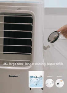 EuropAce 4-in-1 Hoseless Air Cooler with Air Con Compressor | EHAC13DH1WH | Hybrid Cooling Technology 60% Energy Savings 3 to 7x More Powerful (13K BTU of Cooling Power)