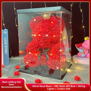 GUANGMANZHI | Eternal Rose Teddy Bear Simulated Flower Bouquet