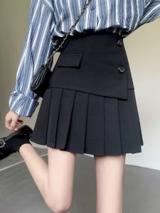 Womens A-Line Mini Skirt High Waist Pleated Commuter Style Korean Fashion Pure Color Short Skirt Gray Black White Suit Pants