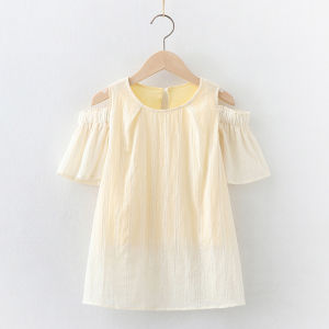 Áo Sơ Mi Ngắn Tay Bé Gái Áo Thun Trẻ Em Lớn Kiểu Tây Mẫu Mới 2024 Mùa Hè Áo Sơ Mi Hở Vai Áo Búp Bê Trẻ Em Trang Phục Mùa Hè Mỏng