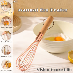 Vision Stainless Steel Egg Beater With Wooden Handle Manual Egg Mixer Rose Gold Cream Whisk Bake Tool Kitchen Cooking Tools
