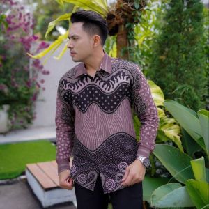 KEMEJA BATIK PRIA LENGAN PANJANG BATIK MODERN MOTIF NIRWANA ROSEWOOD SIZE M L XL XXL KHARISMA BATIK