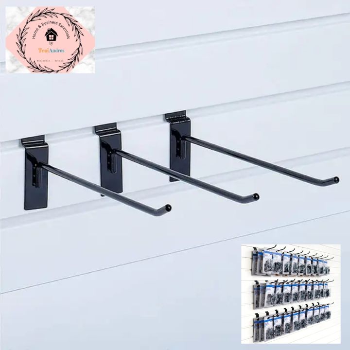 Metal Slatwall Utility Hooks, 10pcs Commercial Slatwall Picture Hook Notch Display Hooks Hangers Painting Photo Frame Arts Center Slat Panel Black