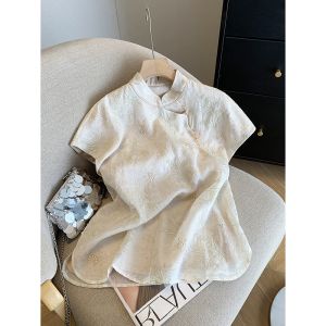 YUFUQING | New Chinese Style Short Sleeve Shirt Women Summer Loose Fit Modified Tang Costume Top Fashionable Casual Korean Version Polyester Fiber