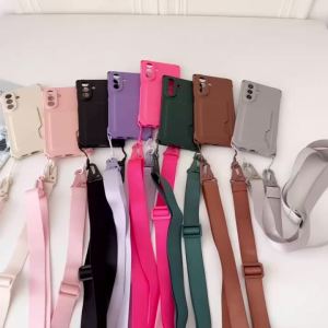 Lanyard Wallet For Samsung Galaxy A17 A18 A27 A37 A57 Case A16 A26 A36 A56 Card Slot Shockproof Candy Crossbody Strap Soft Cover
