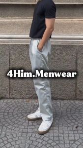 Quần dài kaki 4Him Trơn Baggy ống xuông cạp chun vải đẹp chuẩn form