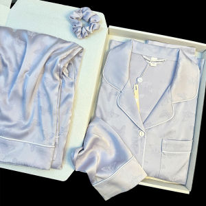New Butterfly Embroidered Ice Silk Sleepwear Womens Long Sleeve Long Pants Home Clothes Set Can Be Worn outside Luxury Style