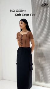6219 Isla Ribbon Rib Knit Crop Top Atasan Wanita