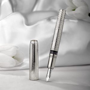 Hongdian 100 Silver Steel Piston Fountain Pen Iridium Extra Fine Nib Calligraphy Smooth Writing Silver-100