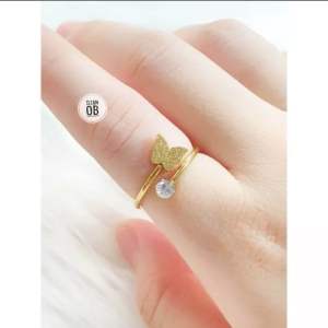 Cincin Kupu Kupu Permata Titanium Wanita Cantik Dan Simple Gold Dan Rosegold CXB39