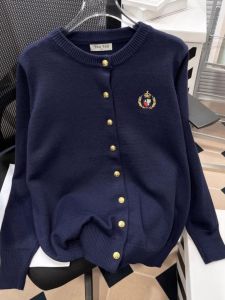 Retro Academic Style Embroidered Open Cardigan Womens Autumn Winter plus Size Casual Slimming Outerwear Knitted Base Top