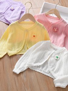 Girl Sweater Knitwear Girl Cardigan Thin Baby Long Sleeves Shawl Spring Autumn Outerwear Kids Air Conditioning Shirt Jacket