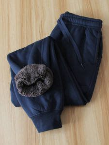 กางเกงวอร์มผ้ากำมะหยี่หนาสำหรับผู้ชาย ทรงหลวม กางเกงขายาวผ้าขนแกะ ทรงหลวม ผ้าขนแกะฤดูหนาว สไตล์ย้อนยุค อบอุ่น กางเกงขายาวผ้าฝ้าย