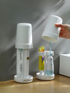 ชุดขัดฟันไฟฟ้าพร้อมที่วางยาสีฟันแบบเรียบง่ายสำหรับนักเรียนในหอพัก ชั้นวางขวดน้ำ ที่วางขัดฟันแบบเรียบง่าย