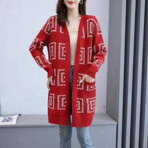 Women Jacket Sweater Long Sleeves 2022 Autunm and Winter New Fashion Plaid Cardigan Knitted Shirt Western Style Loose Casual Mid Length Coat
