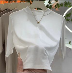 Black Half High Collar Short Sleeve T-shirt Slim Fit