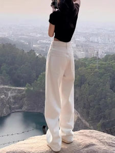 White Loose Straight Leg Jeans Womens Small Size Spring Autumn New Style Ladies Narrow Version Casual High Waist Jeans