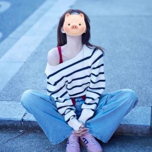 HUOLISI | Off-shoulder Striped Slanted Shoulder Knit Top