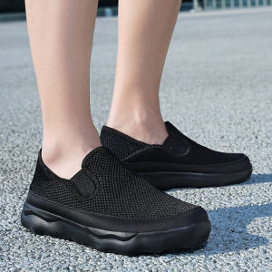 ORNGMALL Mesh Shoes for Men Slip-On Sneakers High Quality Breathable Black Fashion Gym Casual Light Walking Suitable for Daily Life and Sports Plus Size 39-48