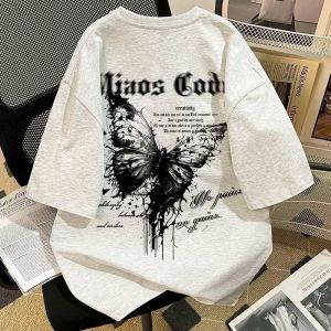 PAZHAOLANG | Large Size 300LB Ink Butterfly Short Sleeve T-Shirt Cotton