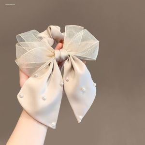 Peach to Dew Womens Hair Ties with Pearls and Butterfly Knots High-End Elegant Headbands New Style Fashionable Hair Accessories