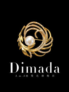 D.M.D Golden Feather Brooch Pin High End Natural Freshwater Pearl Womens Fashion Accessory Korean Style Alloy Plated Jewelry