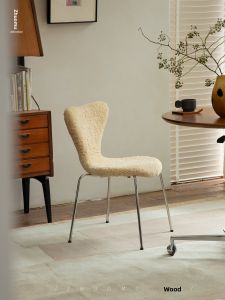 Retro Style Lamb Fur Stacking Dining Chair No.7 by ZhuoMu Nordic Bauhaus Designer Stackable Vintage Wind Restaurant Chair