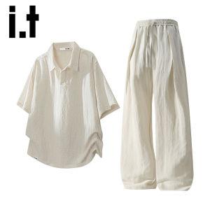 izzue | Old Money Style Linen Short Sleeve Leisure Set for Men Summer