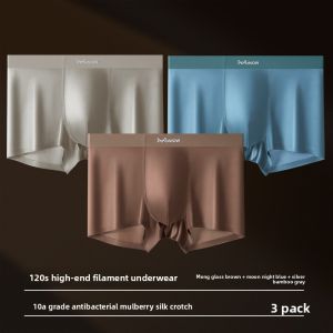 miiow | Luxurious Satin Ice Silk Boxer Shorts Mens Antibacterial Four Corner Flat Angle Pants Comfortable Breathable Underwear