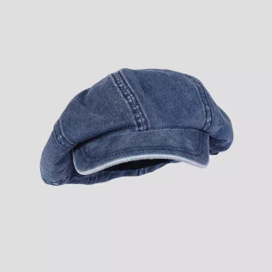 Denim Beret Womens Summer Washed Distressed Korean Style Retro Big Head Circumference Show Face Small Octagonal Beret Painter Hat Tide