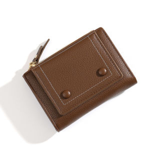Simple Stylish Short Womens Wallet GANMOGU Litchi Pattern Button Fastening Multi-functional Bifold Card Holder PU Leather