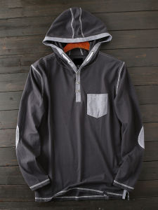 Áo Thun Dài Tay Có Mũ Trùm Đầu Có Miếng Vá Và Túi Dành Cho Nam Vải Len Cotton Thoáng Khí Độ Dày Thông Thường Mùa Thu Phong Cách Cổ Điển