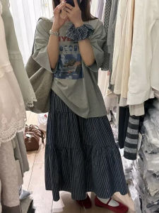 Retro American Letter Print T-Shirt Womens Short Sleeve Top + Plaid Mini Skirt + Hair Tie Three-Piece Set Summer Fashion