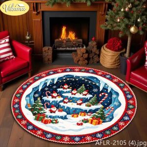 Creative Visual Effects Santa Claus Round Rug Soft Non-Slip Living Room Decorative Carpet Christmas Home Decor Xmas Gift Idea