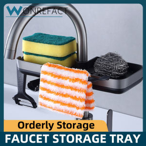 Kitchen Countertop Storage Rack Faucet Fixed Storage Basket Sink Towel Sponge Detachable ABS Hanging Rod Rack Soap Drain Tray Sink Faucet Accessories