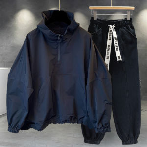 Zipper Hooded Sun Protection Clothing Suit Male Thin Fashion Brand Parka Large Pocket Stylish Student Loose Trench Coat Complete Set
