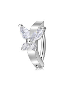 Nhẫn Rốn Hình Bướm Đính Zircon Hình Trái Tim Chất Liệu Thép Không Gỉ Thiết Kế Cong Ngược Bóng Mượt Trang Sức Xỏ Rốn.
