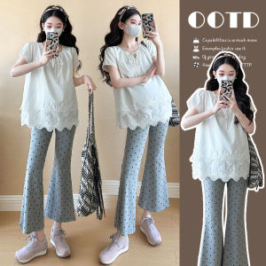 XIXIJIA | Maternity Fashion Set Double Layer Lace Shirt Polka Dot Pants