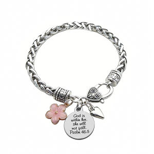 Flower Heart Bible Verse Charm Bracelet Antique Silver Plated Twisted Chain Bracelets Inspirational Christian Jewelry